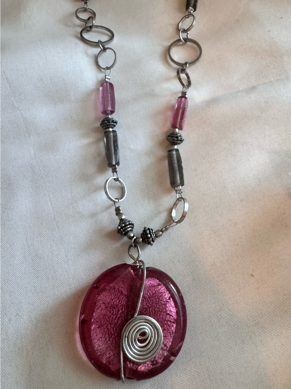 Handcrafted Pink Glass Pendant Necklace - Women Jewelry